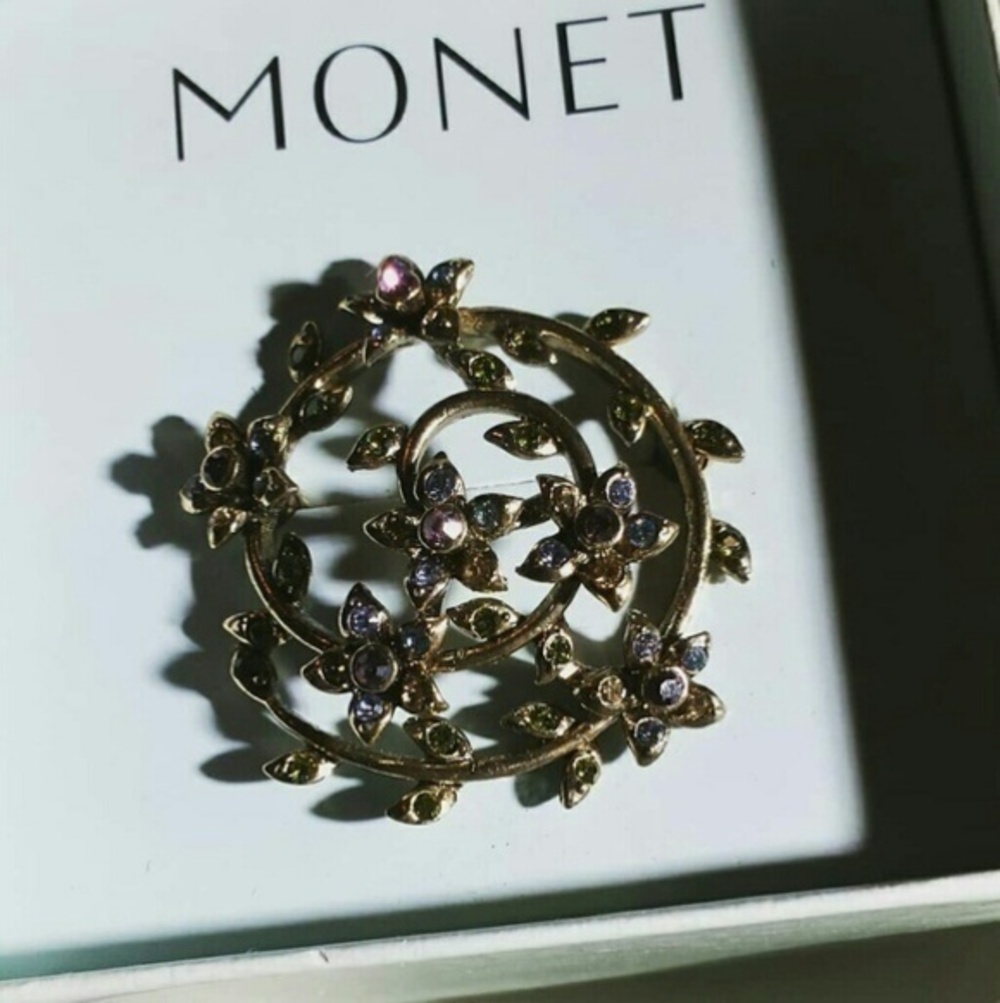 Vintage Monet Floral Vine Spiral Brooch